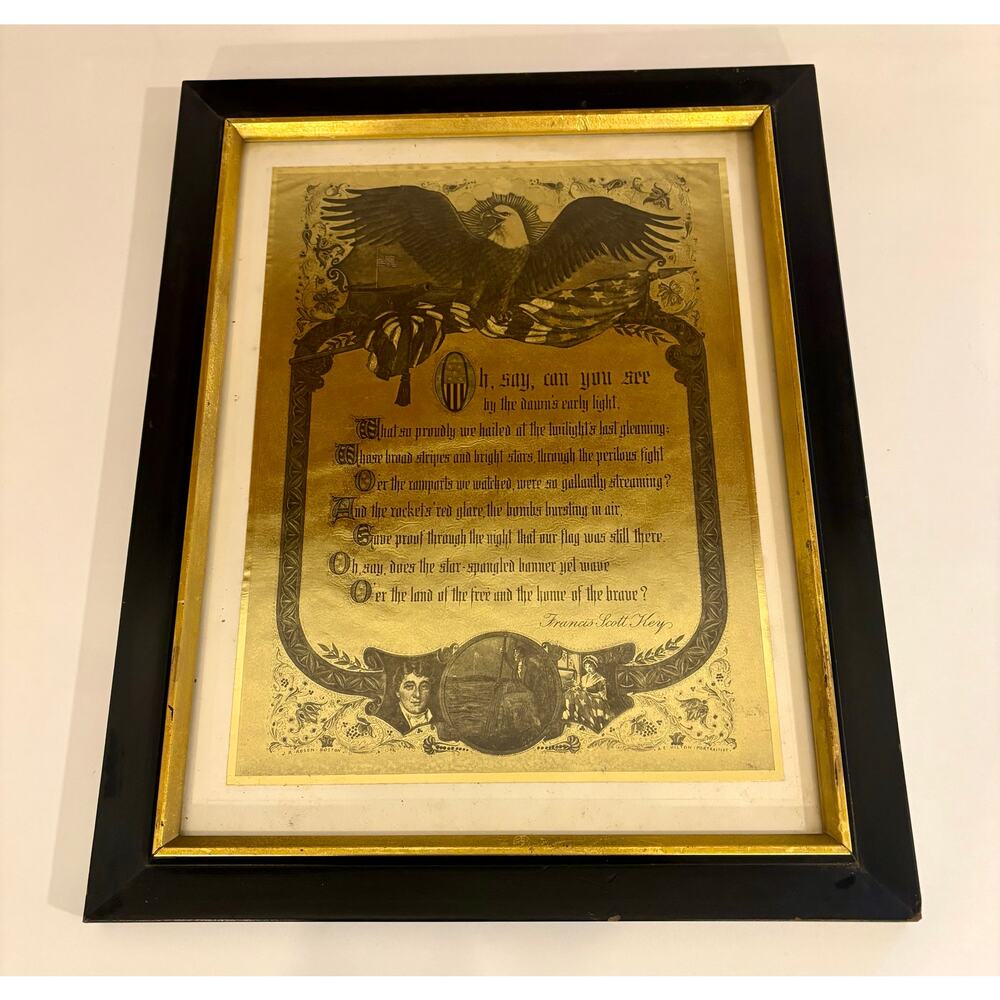 Vintage Gold Foil Star Spangled Banner Framed Lyrics